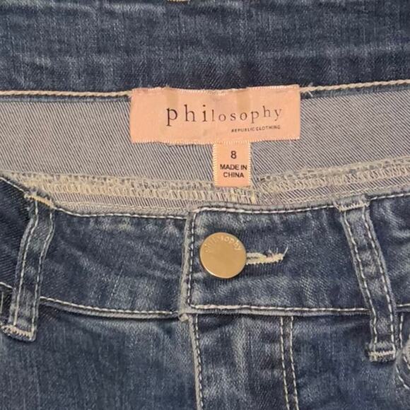 Philosophy Republic Skinny Jeans Studded Pockets Distressed Medium Wash Size 8 - Picture 5 of 8